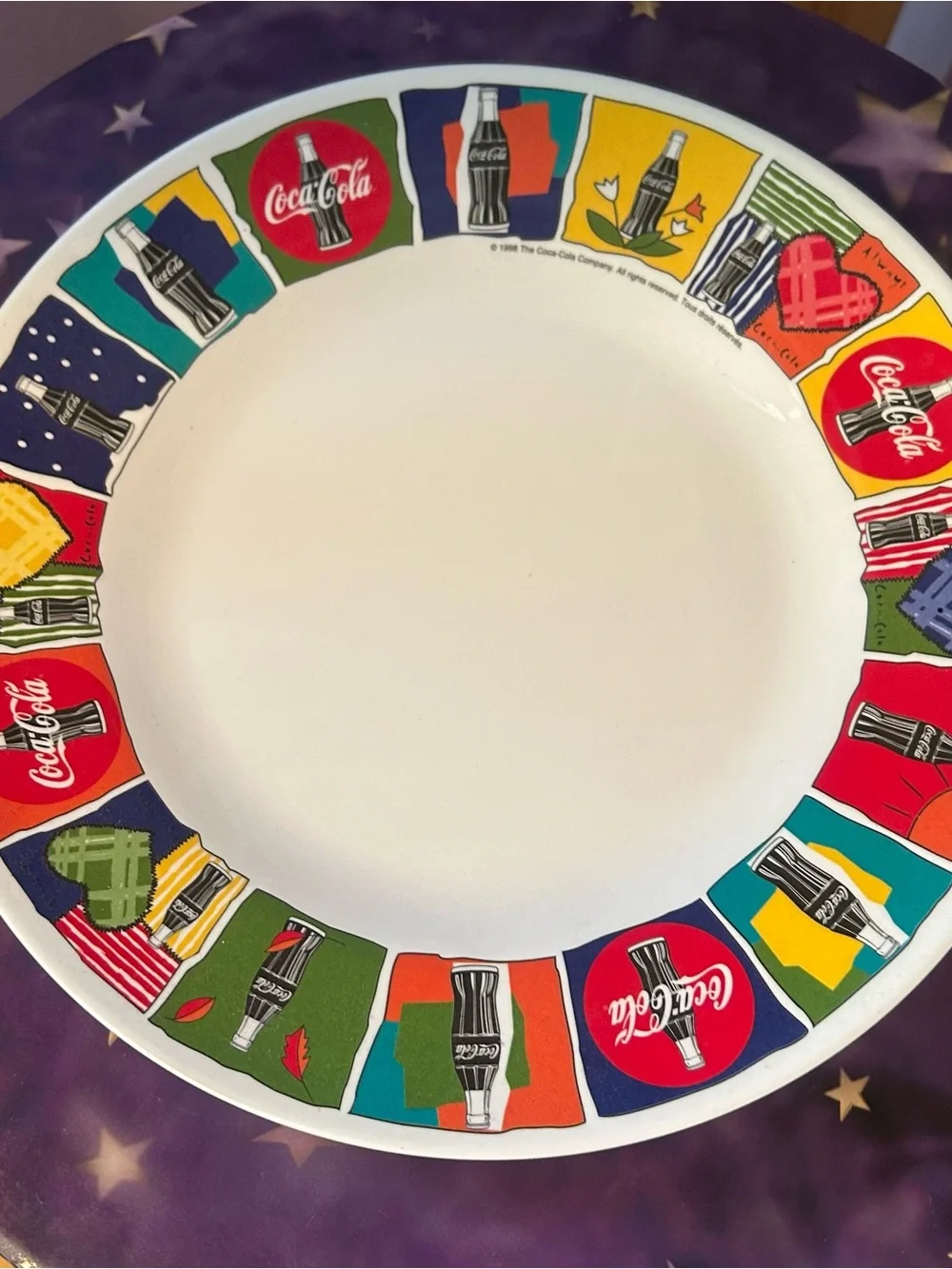 90s Coca Cola Bright Multi-Color Pop Art Dinnerware Set